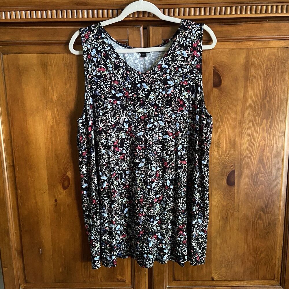 J. Jill V-Neck Floral Smocked Back Sleeveless Knit Tank Top Size XL Rayon Blend